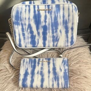 Michael Kors Tie-Dye Blue and White Crossbody Bag Set